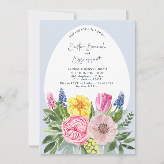 イースター・ブルックと卵狩り水色、青 招待状 (正面)