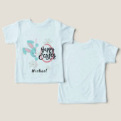 イースター ブルー うさぎ オリジナルTシャツ (デザイン正面&裏面)
