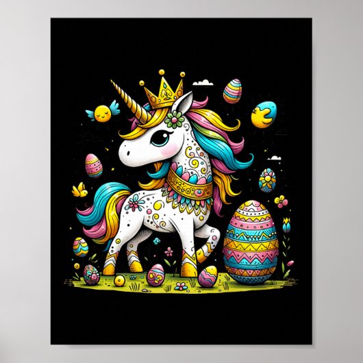 イースター ユニコーン クラウン かわいい たまご ギフト 女の子 キッズ 幼児 ポスター (正面)