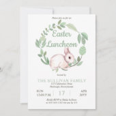 イースター ランチョン バニー ウサギ セージ フローラル リース 招待状 (正面)