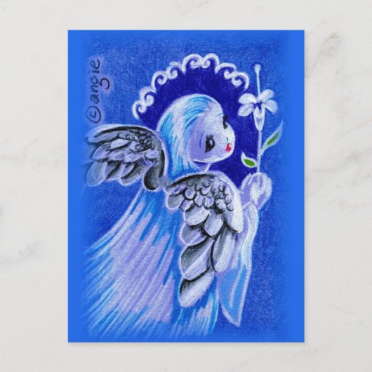 イースター・リリーとのかわいいブルーエンジェル シーズンポストカード (正面)