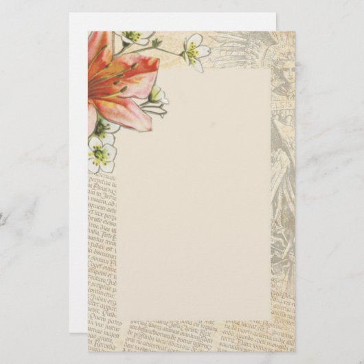 イースター・リリーの宗教ラテン系の文字の天使 便箋 (正面/裏面)