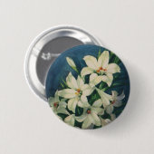 イースター・リリーの花、ヴィンテージのテッポウユリ 缶バッジ (正面&裏面)