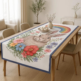 イースター レインボー メドウ 春の花 野ウサギ テーブルクロス