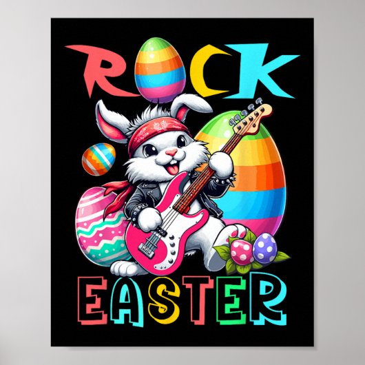 イースター ロック ギタリスト ウサギ コスチューム ポスター (正面)