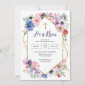 イースター 十字架 復活 春の花 招待状 (正面)