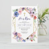 イースター 十字架 復活 春の花 招待状 (スタンド正面)