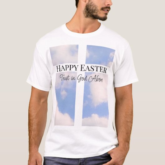 イースター 喜び 神を信じて 青と白のTシャツ Tシャツ (正面)