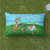 イースター – 子犬のカポウサギと雛 アウトドアクッション (芝生)
