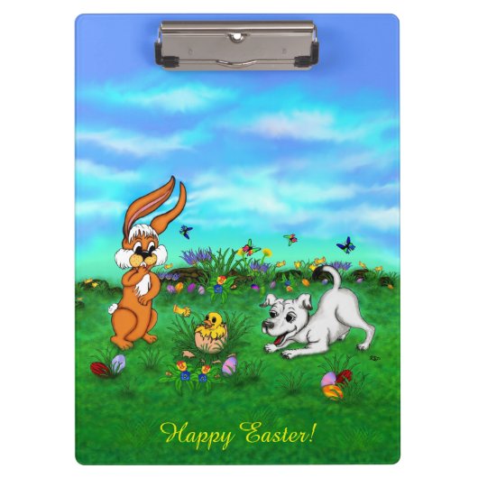 イースター – 子犬のカポウサギと雛 クリップボード (正面)