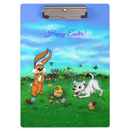イースター – 子犬のカポウサギと雛 クリップボード (正面)