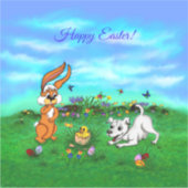 イースター – 子犬のカポウサギと雛 シール (正面)