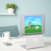 イースター – 子犬のカポウサギと雛 シール (デスク上のノートパソコン)