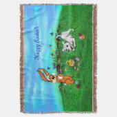 イースター – 子犬のカポウサギと雛 スローブランケット (正面縦)