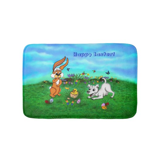 イースター – 子犬のカポウサギと雛 バスマット (正面)