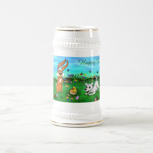 イースター – 子犬のカポウサギと雛 ビールジョッキ (中央)