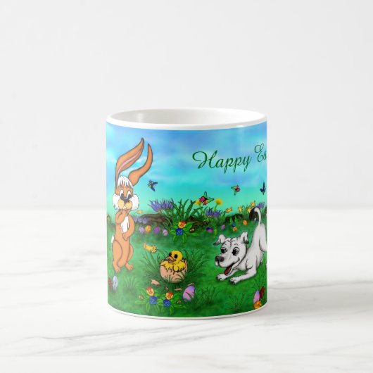 イースター – 子犬のカポウサギと雛 モーフィングマグカップ (中央)