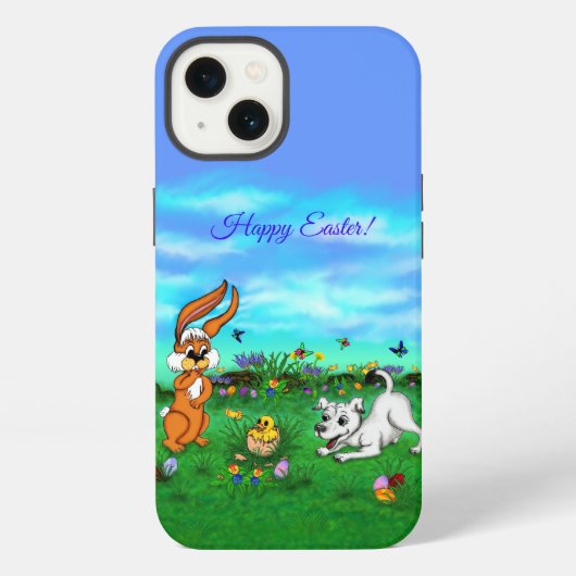 イースター – 子犬のカポウサギと雛 iPhoneケース (裏面)