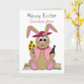 イースター、孫娘、ぬいぐるみイースターバニー カード (黄色い花)