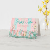 イースター、孫娘、バニーガーデニング、フェンス カード (黄色い花)