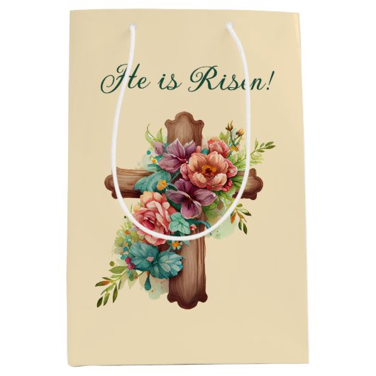 イースター「彼は上昇している」カスタマイズ可能なインテリア ミディアムペーパーバッグ (正面)