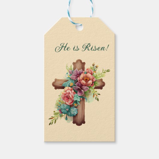 イースター「彼は上昇している」カスタマイズ可能な文字 ギフトタグ (正面)