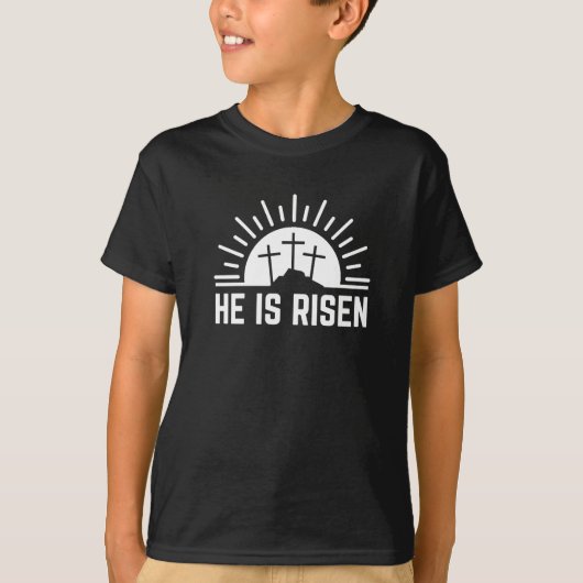 イースター 彼は復活した キリスト教徒 Tシャツ (正面)