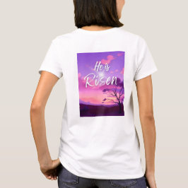 イースター「彼は復活した」クリスチャンのフロントバック女性 Tシャツ