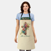 イースター「彼は復活した」フローラ・クロス エプロン (着用した状態)