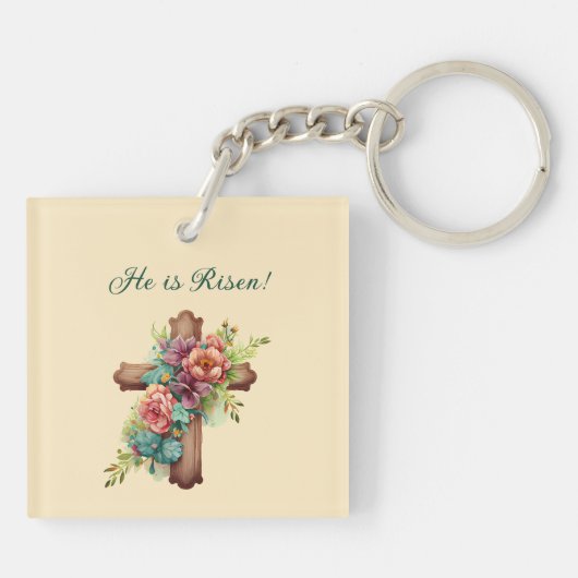 イースター「彼は復活した」フローラ・クロス キーホルダー (裏面)