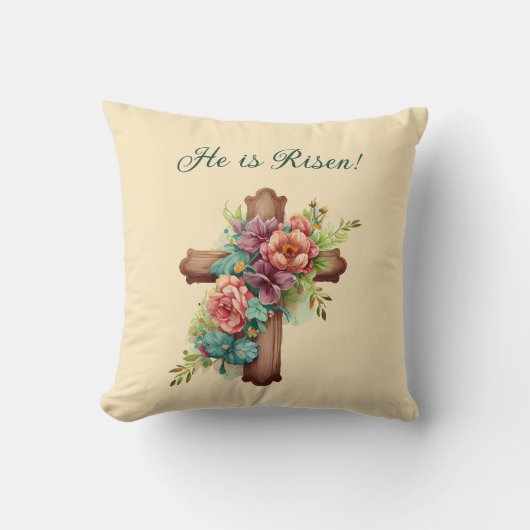 イースター「彼は復活した」フローラ・クロス クッション (正面)