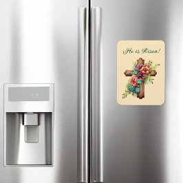 イースター「彼は復活した」フローラ・クロス マグネット