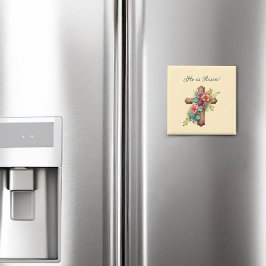 イースター「彼は復活した」フローラ・クロス マグネット