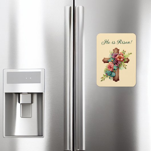 イースター「彼は復活した」フローラ・クロス マグネット