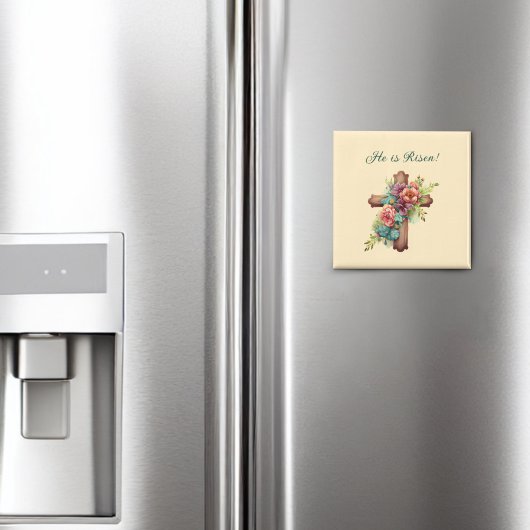 イースター「彼は復活した」フローラ・クロス マグネット