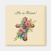 イースター「彼は復活した」フローラ・クロス マグネット (正面)