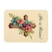 イースター「彼は復活した」フローラ・クロス マグネット (横)