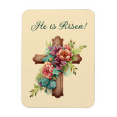 イースター「彼は復活した」フローラ・クロス マグネット (縦)