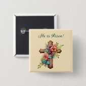 イースター「彼は復活した」フローラ・クロス 缶バッジ (正面&裏面)