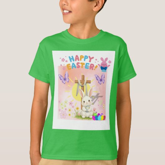 イースター・彼は復活した 子供用Tシャツ | 信仰 希望 愛 Tシャツ (正面)