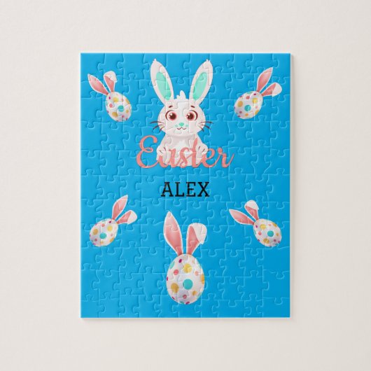 "イースター"斑点のある卵と名前のバニーパズル。 ジグソーパズル (縦)