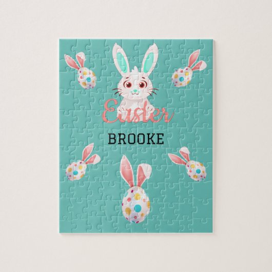 "イースター"斑点のある卵と名前のバニーパズル。 ジグソーパズル (縦)