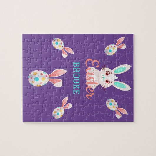 "イースター"斑点のある卵と名前のバニーパズル。 ジグソーパズル (横)