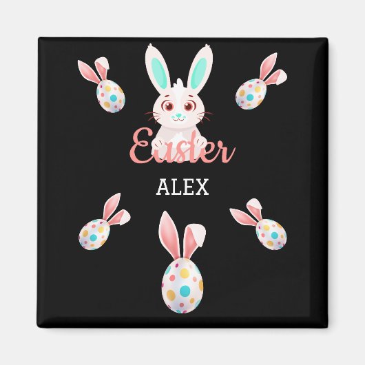 "イースター"斑点のある卵と名前のバニー磁石。 マグネット (正面)