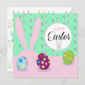 イースター 春のキュートなウサギ イースターエッグ ハント シーズンカード (正面/裏面)