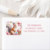 イースター – 水色リスの卵と花 –  ラベル (インサイチュ)