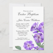 イースター 洗礼 紫 花 水彩 美しい 招待状 (正面)