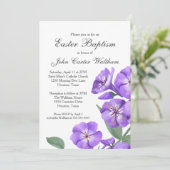 イースター 洗礼 紫 花 水彩 美しい 招待状 (スタンド正面)