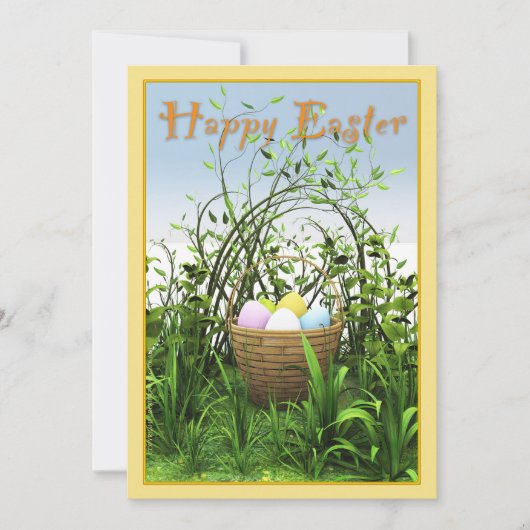 イースター – 牧草地の卵のバスケット 案内状 (正面)