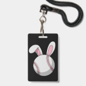 イースター 野球 ウサギ かわいい ウサギの耳 バッジ (正面（ネックストラップ付）)